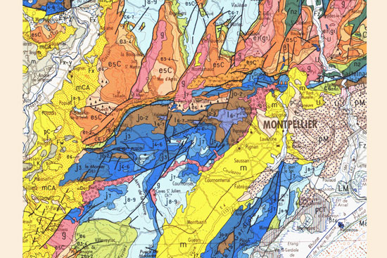 Carte géologique au 1/250 000 de Montpellier (édition BRGM)